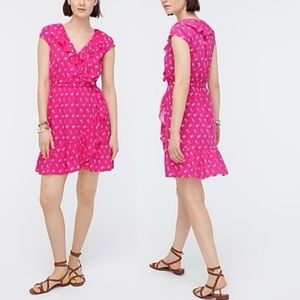 J. Crew V-Neck Ruffle Dress Floral Print Pink Sz 6